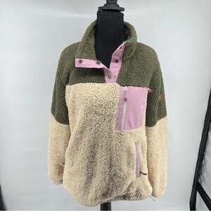 Roxy Sherpa Pullover with pocket - Cream, Olive, and Pink‎